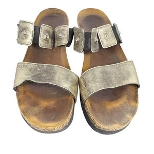 Naot Sandals Womens Size 9 Gold Leather Slide Wedge Rhinestone Comfort Slip On